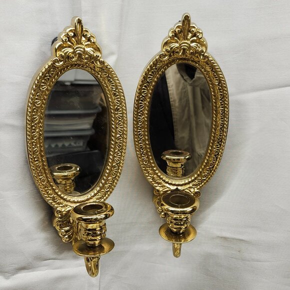Vintage Home Interiors Gold Mirrored Candleholders Sconce - Picture 2 of 9